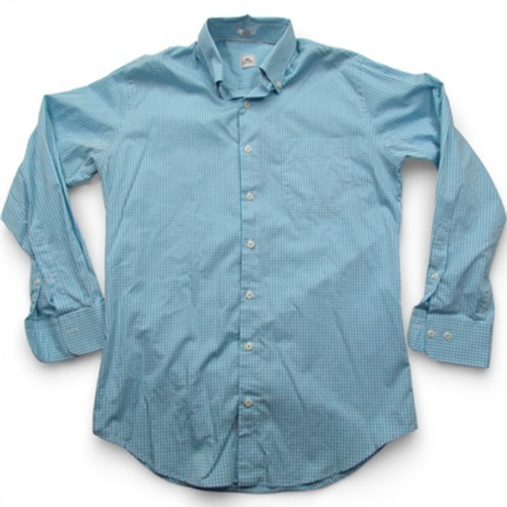 Peter Millar Shirt Mens Medium Blue Check Non Iron Button Down Cotton Dress